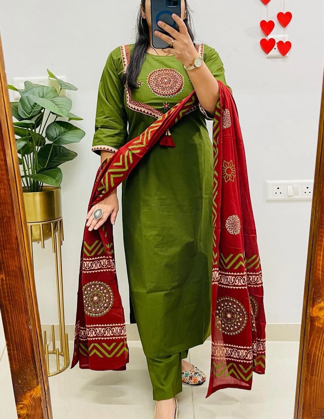 Green Handwork Cotton Suit Set